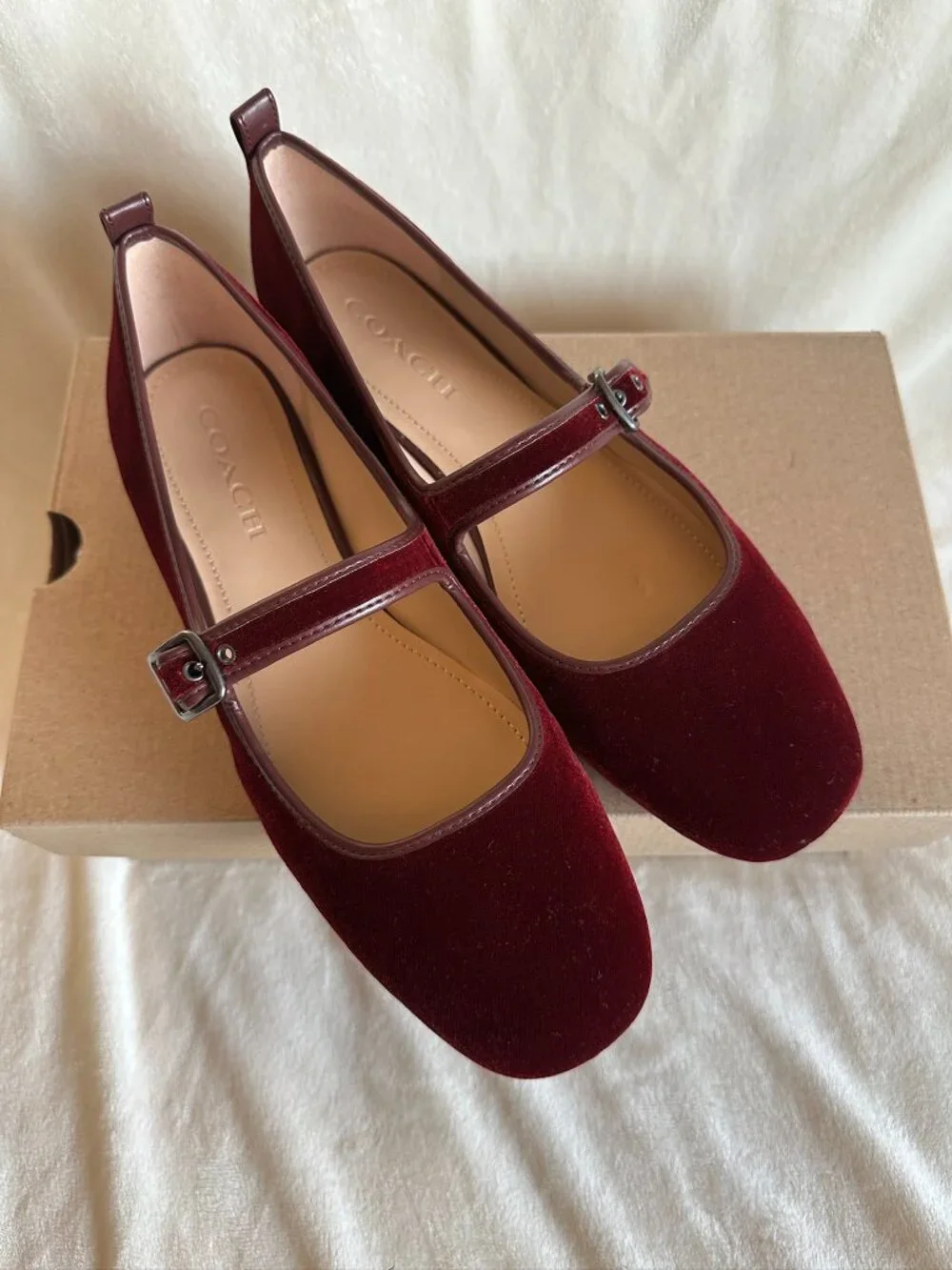 NIB Coach C Rivet Mary Jane Velvet Women Shoes Burgundy/Merlot CCG46 SZ US9/EU40 - Picture 10 of 13